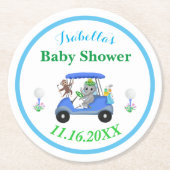 Baby Boy Elephant & Monkey Golf Baby Dusche Rückke Runder Pappuntersetzer (Vorderseite)