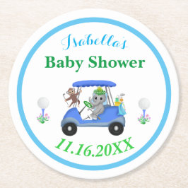 Baby Boy Elephant & Monkey Golf Baby Dusche Rückke Runder Pappuntersetzer