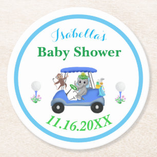Baby Boy Elephant & Monkey Golf Baby Dusche Rückke Runder Pappuntersetzer