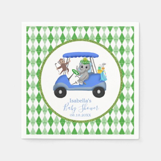 Baby Boy Elephant & Monkey Golf Serviette (Vorderseite)