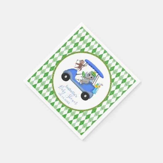 Baby Boy Elephant & Monkey Golf Serviette (Ecke)