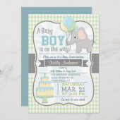 Baby Boy Elephant, Pastel Baby Dusche einladen Einladung (Vorne/Hinten)