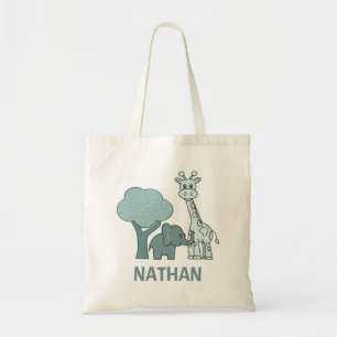 Baby Boy Elephant und Giraffe Personalisiert Tragetasche