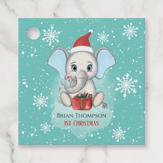 Baby Boy Erste Weihnachtsfeier Niedlich Elephant H Geschenkanhänger (Vorderseite)