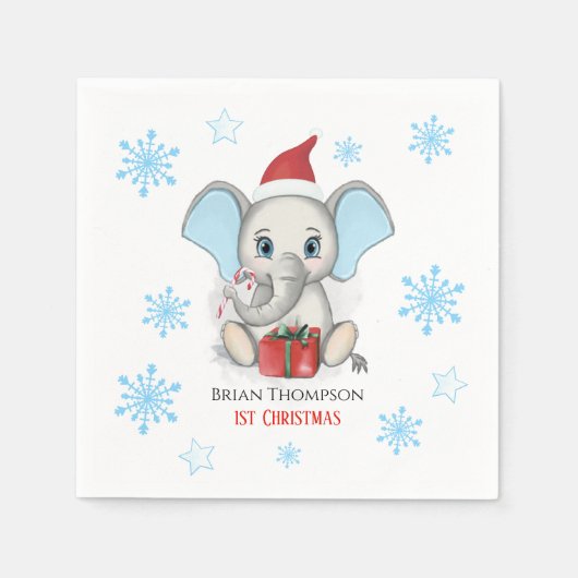 Baby Boy Erste Weihnachtsfeier Niedlich Elephant H Serviette (Vorderseite)