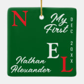 Baby Boy Erste Weihnachtszeit Red & Green Weihnach Keramikornament (Rückseite)