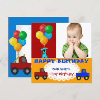 Baby Boy Erster Geburtstag 1. Farbige Welpentransp Einladung