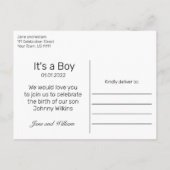 Baby Boy Feet Moderne Minimale Geburtstyppografie Ankündigungspostkarte (Rückseite)