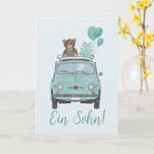 Baby Boy Fiat 500 German Gratulation Karte (Gelbe Blume)