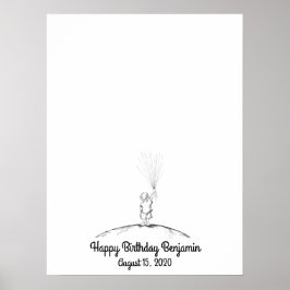 Baby Boy Fingerprint Balloon Gäestbook Poster