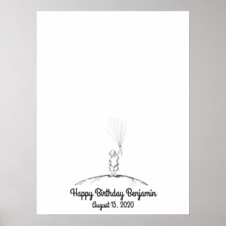 Baby Boy Fingerprint Balloon Gäestbook Poster