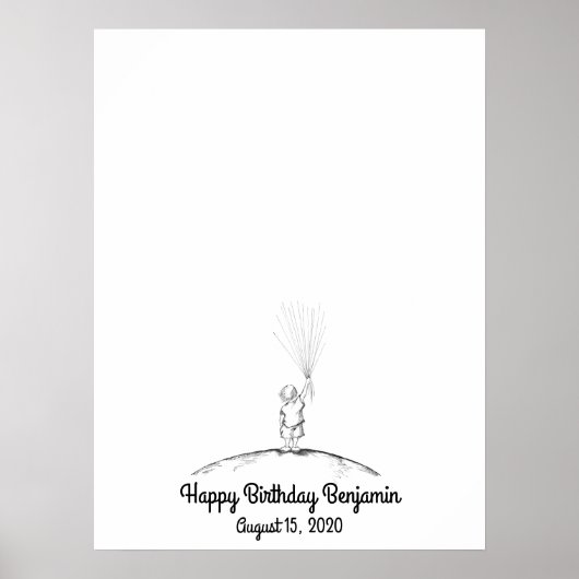 Baby Boy Fingerprint Balloon Gäestbook Poster (Vorne)