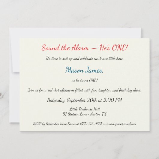 Baby Boy Firefighter 1. Geburtstag Einladung (Rückseite)