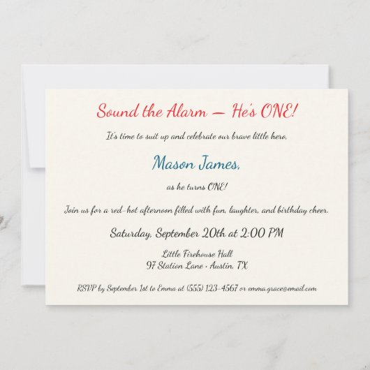 Baby Boy Firefighter 1. Geburtstag Einladung (Rückseite)