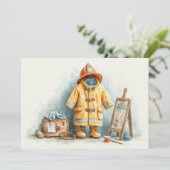Baby Boy Firefighter 1. Geburtstag Einladung (Stehend Vorderseite)