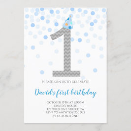 Baby Boy First Birthday Blue Confetti Boy Party Einladung