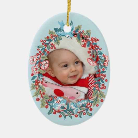 Baby Boy First Christmas 1st Cute Pastel Blue Keramik Ornament (Vorne)