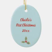 Baby Boy First Christmas 1st Cute Pastel Blue Keramik Ornament (Hinten)