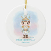 Baby Boy First Christmas Blue Nutcracker Photo Keramik Ornament (Vorne)
