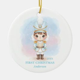 Baby Boy First Christmas Blue Nutcracker Photo Keramik Ornament
