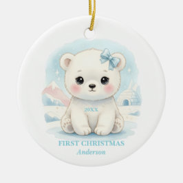 Baby Boy First Christmas Blue Polar Bear Photo Keramik Ornament