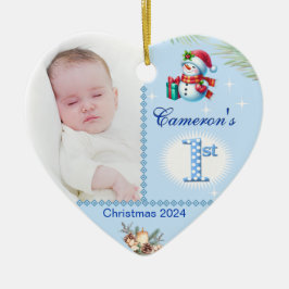 Baby Boy First Christmas Custom Foto Herzgeschenk Keramik Ornament