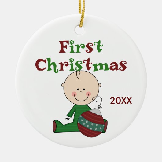 Baby Boy First Christmas Dated Ornament (Vorne)
