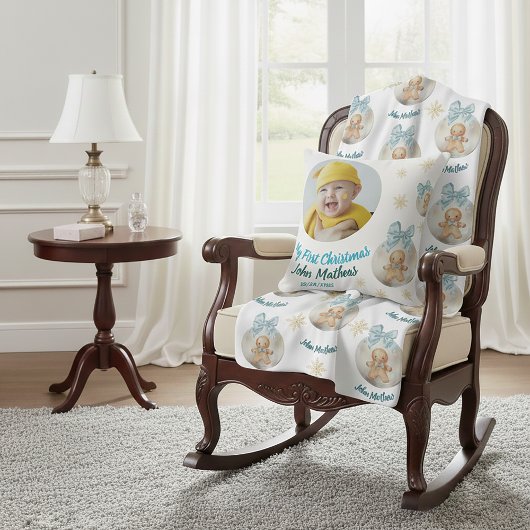 Baby  boy First Christmas Gingerbread Photo & Name Kissen