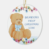 Baby Boy First Christmas Lights Teddy Bear Foto Keramik Ornament (Links)