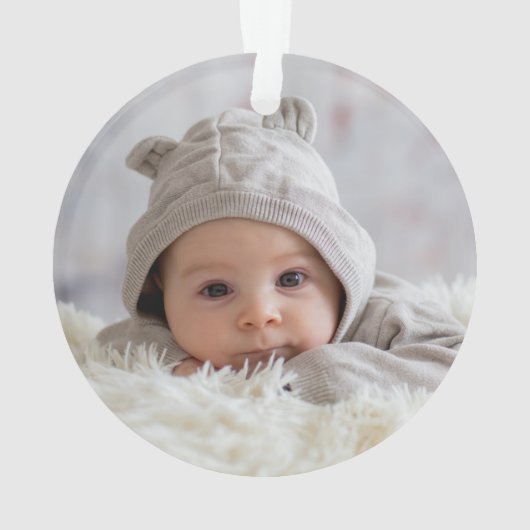 Baby Boy First Christmas Modernes Script Foto Ornament (Rückseite)