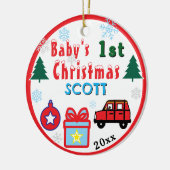 Baby Boy First Christmas Red Car NAME Keramik Ornament (Links)