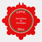 Baby Boy First Christmas Red Green Blue Ornament Karte (Rückseite)