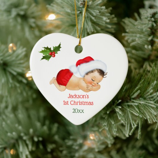 Baby Boy First Christmas Red Weihnachtsmannmütze Keramik Ornament (Baum)
