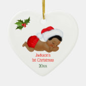 Baby Boy First Christmas Red Weihnachtsmannmütze Keramik Ornament (Vorne)