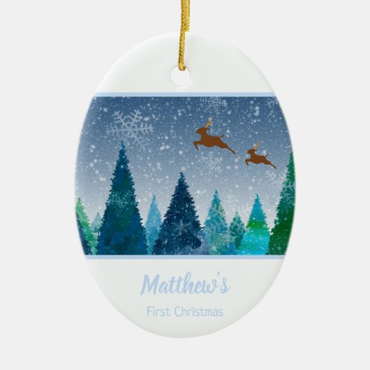 Baby Boy First Christmas Snowflake Foto Keramik Ornament (Vorne)