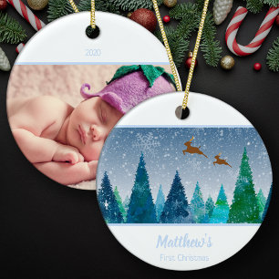 Baby Boy First Christmas Snowflake Foto Keramik Ornament