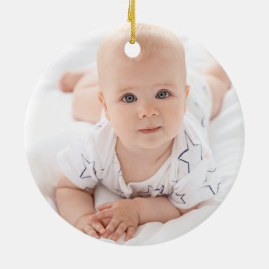 Baby Boy First Christmas Teddy Bear Wood Schnee Keramik Ornament (Hinten)