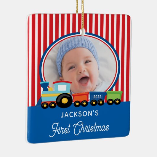 Baby Boy First Christmas Train Foto Keramik Ornam Keramikornament (Rechts)