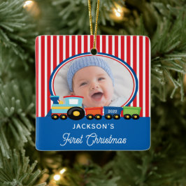 Baby Boy First Christmas Train Foto Keramik Ornam Keramikornament