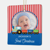 Baby Boy First Christmas Train Foto Keramik Ornam Keramikornament (Links)