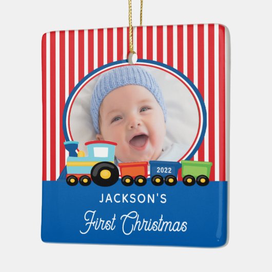 Baby Boy First Christmas Train Foto Keramik Ornam Keramikornament (Links)
