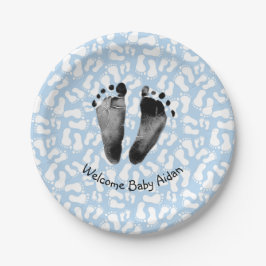 Baby Boy Footprint auf Blue Pappteller