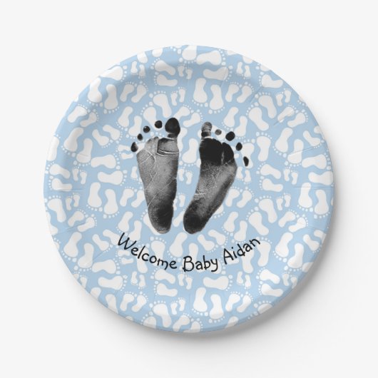 Baby Boy Footprint auf Blue Pappteller (Vorderseite)