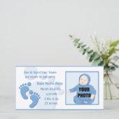 Baby Boy Footprint Feet Geburtstag Foto Ankündigun Ankündigung (Stehend Vorderseite)