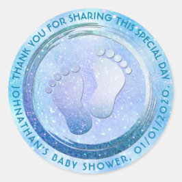 Baby Boy Footprint Glittering Baby Dusche Gefallen Runder Aufkleber