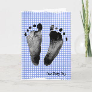 Baby Boy Footprints auf Gingham Card Karte