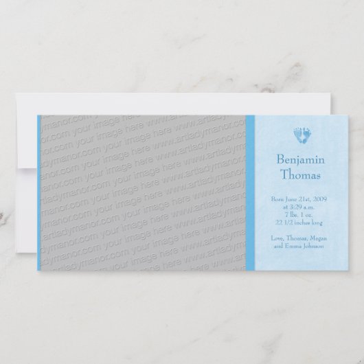 Baby Boy Footprints Foto Birth Ankündigung (Vorderseite)