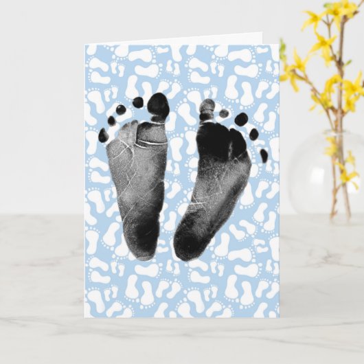 Baby Boy Footprints Karte (Gelbe Blume)
