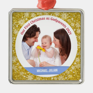 Baby Boy Foto 1. Weihnachten als Godeltern Golden Ornament Aus Metall
