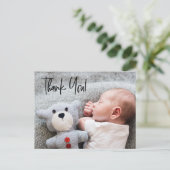 Baby Boy Foto Babydusche danke Handlettern Postkarte (Stehend Vorderseite)